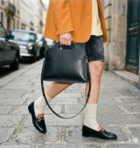 Une femme marche dans la rue avec son sac LUA N°1 à la main